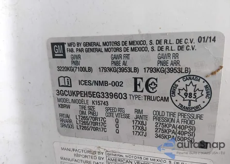 2014 Chevrolet Silverado 1500 Work Truck 1Wt/Work Truck 2Wt из США, поврежденный, VIN 3GCUKPEH5EG339603